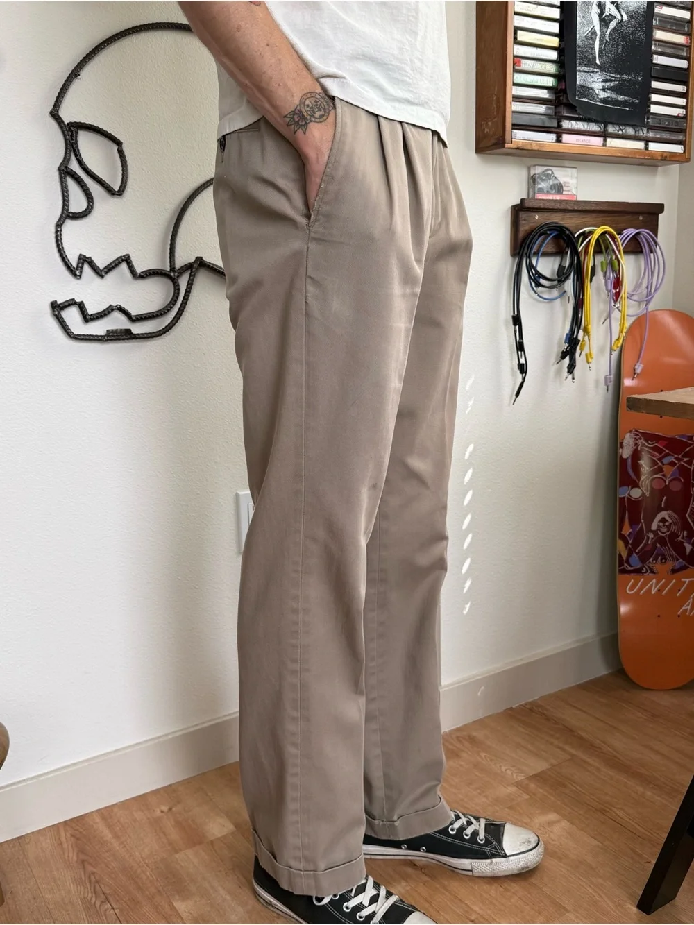 Vintage 2000s Beige High Waisted Pleated Trousers by Eddie Bauer ~ 32 X 32.5